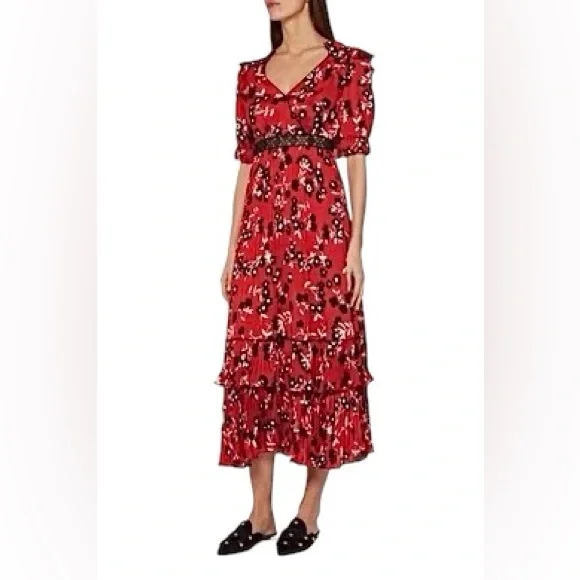 chinese dress ladies Burgundy Guipure Lace Midi Dress – self-portrait-US main image 1